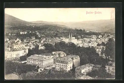 AK Baden-Baden, Ortsansicht mit Kirche