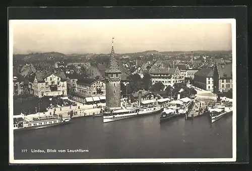 AK Lindau, Blick vom Leuchtturm, Passagierschiffe