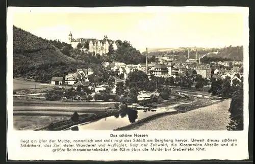 AK Nossen, Totalansicht mit Flusspartie und Kirche