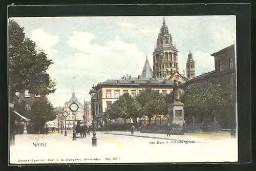 AK Mainz, Der Dom vom Gutenbergplatz aus gesehen