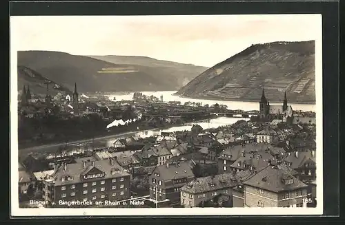 AK Bingen, Teilansicht mit Bingerbrück an Rhein und Nahe