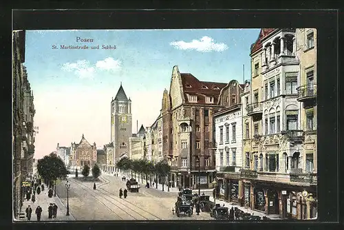 AK Posen / Poznan, St. Martinstrasse und Schloss