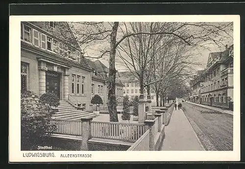 AK Ludwigsburg, Alleenstrasse, Stadtbad, Soldatenheim