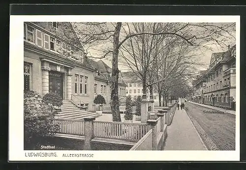 AK Ludwigsburg, Alleenstrasse, Stadtbad, Soldatenheim