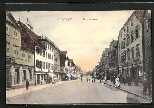 AK Göppingen, Hauptstrasse mit Geschäften