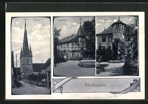 AK Schottenstein, Schloss des Freiherrn Schott von Schottenstein, Olgabau, Kirche