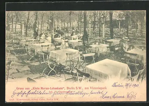 AK Berlin-Kreuzberg, Gasthaus Klein Meran-Lehmkute am Victoriapark, Garten