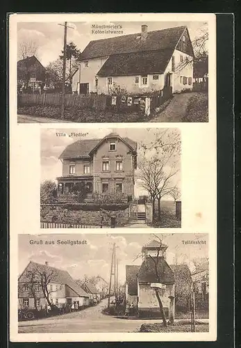 AK Seeligstadt, Münchmeiers Kolonialwaren, Villa Fiedler