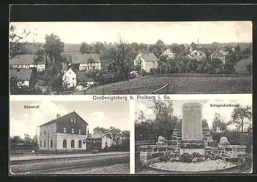 AK Grossvoigtsberg i. Sa., Bahnhof, Kriegerdenkmal, Teilansicht vom Ort