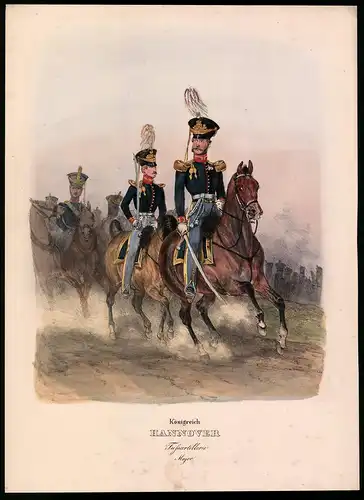 Lithographie Königreich Hannover, Fussartillerie, Major, Altkolorierte Lithographie aus Eckert und Monten um 1840