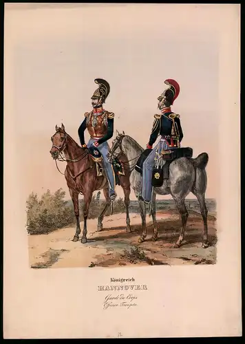 Lithographie Königreich Hannover, Garde du Corps, Altkolorierte Lithographie aus Eckert und Monten um 1840, 37 x 27cm