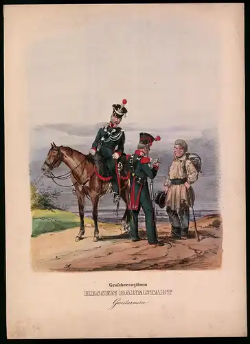 Lithographie Grossherzogthum Hessen Darmstadt, Gendarmerie, Altkolorierte Lithographie aus Eckert & Monten um 1840