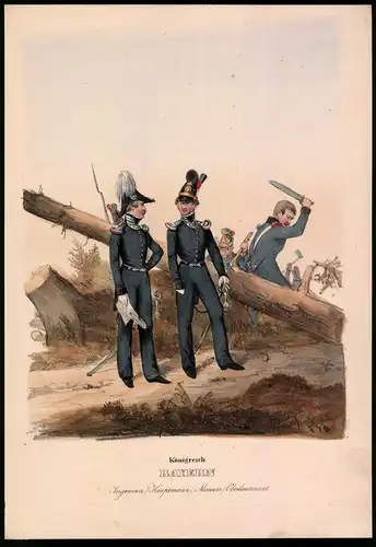 Lithographie Königreich Bayern, Ingenieur Hauptmann, Altkolorierte Lithographie aus Eckert & Monten um 1840, 35 x 24cm