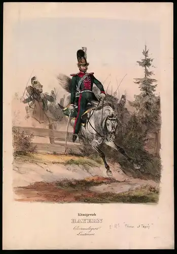 Lithographie Königreich Bayern, Chevauxlegers, Lieutenant, Altkolorierte Lithographie aus Eckert & Monten um 1840