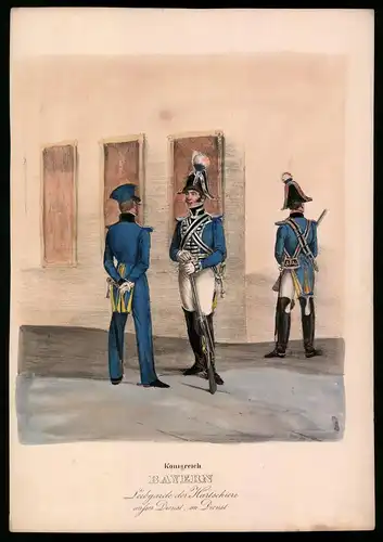 Lithographie Königreich Bayern, Leibgarde der Hartschiere, Altkolorierte Lithographie aus Eckert & Monten um 1840