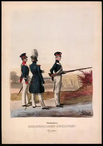 Lithographie Fürstenthum Hohenzollern Hechingen, Infanterie, Altkolorierte Lithographie aus Eckert & Monten um 1840