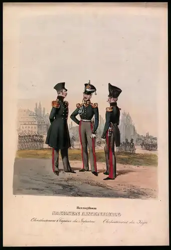 Lithographie Herzogthum Sachsen Altenburg, Oberstlieutenant, Altkolorierte Lithographie aus Eckert & Monten um 1840
