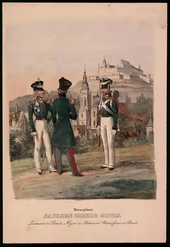 Lithographie Herzogthum Sachsen Coburg Gotha, Altkolorierte Lithographie aus Eckert & Monten um 1840, 35 x 24cm