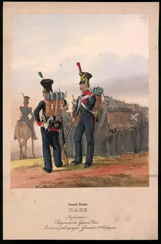 Lithographie Grand Duché Bade, Infanterie, altkoloriert, montiert, aus Eckert & Monten um 1840 Vorzugsausgabe, 35 x 23cm