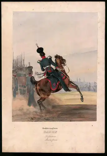Lithographie Grossherzogtum Baden, Infanterie, altkoloriert, montiert, aus Eckert & Monten um 1840 Vorzugsausgabe
