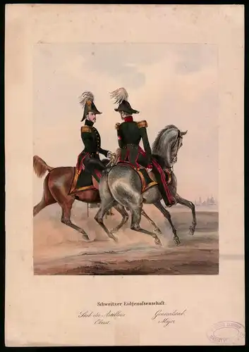 Lithographie Schweizer Eidgenossenschaft, altkoloriert, montiert, aus Eckert & Monten um 1840 Vorzugsausgabe, 37 x 26cm