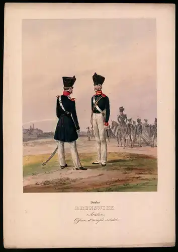 Lithographie Duché Brunswick, Artillerie, altkoloriert, montiert, aus Eckert & Monten um 1840 Vorzugsausgabe, 36 x 24cm