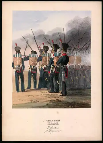 Lithographie Grand Duché Bade, Infanterie, 1. Regt., altkoloriert, montiert, aus Eckert & Monten um 1840 Vorzugsausgabe