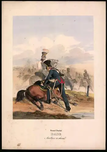 Lithographie Grand Duché Bade, Artillerie à cheval, altkoloriert, montiert, aus Eckert & Monten um 1840 Vorzugsausgabe