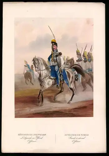 Lithographie Königreich Schweden, Leibgarde zu Pferd, altkoloriert, montiert, aus Eckert & Monten um 1840 Vorzugsausgabe