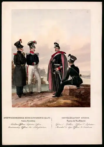 Lithographie Schweizer Eidgenossenschaft, altkoloriert, montiert, aus Eckert & Monten um 1840 Vorzugsausgabe, 37 x 26cm