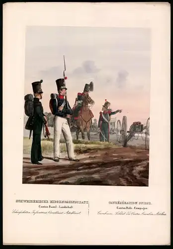 Lithographie Schweizer Eidgenossenschaft, altkoloriert, montiert, aus Eckert & Monten um 1840 Vorzugsausgabe, 37 x 26cm