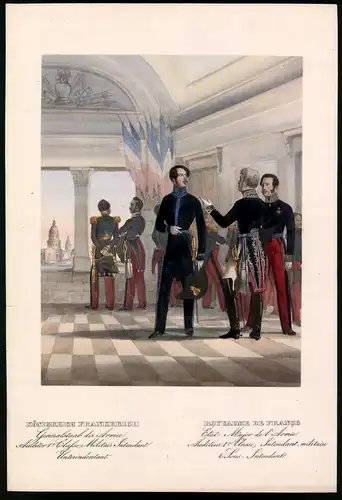 Lithographie Frankreich, Generalstab der Armee, altkoloriert, montiert, aus Eckert & Monten um 1840 Vorzugsausgabe
