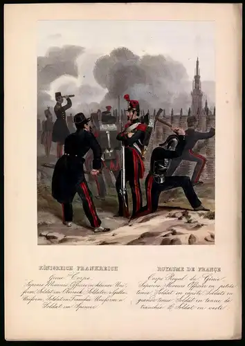 Lithographie Königreich Frankreich, Genie Corps, altkoloriert, montiert, aus Eckert & Monten um 1840 Vorzugsausgabe