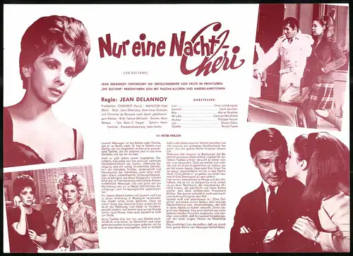 Filmprogramm IFB Nr. 7367, Nur eine Nacht Cheri, Gina Lollobrigida, Louis Jourdan, Regie: Jean Delannoy