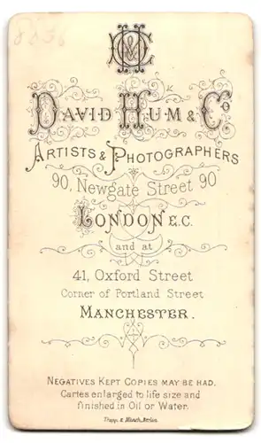Fotografie David Hum & Co., London, 90 Newgate St., Portrait stattlicher Herr mit Vollbart