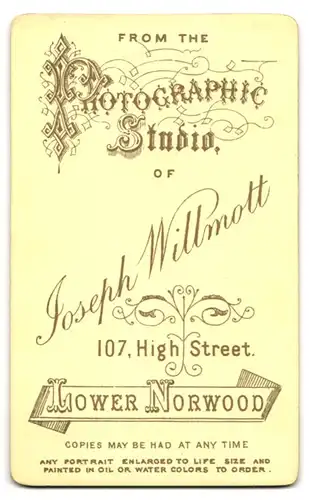 Fotografie Joseph Willmott, Lower Norwood, 107 High Street, Portrait dunkelhaariges schönes Fräulein mit Rüschenkragen