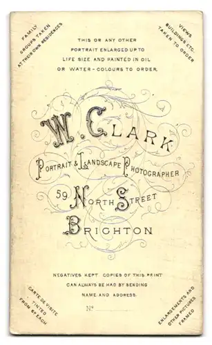 Fotografie W. Clark, Brighton, 59 North Street, junge Dame im taillierten Kleid