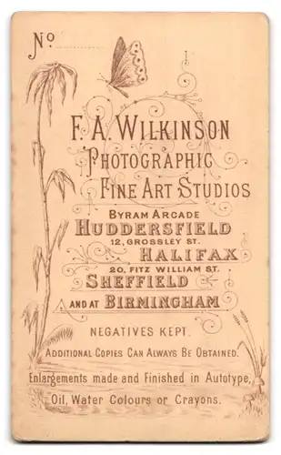 Fotografie F.A. Wilkinson, Halifax, 20 Fitz William Street, Kind auf einem Sessel