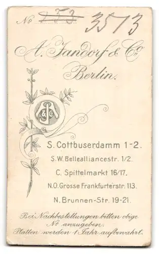 Fotografie A. Jandorf & Co., Berlin, Cottbuserdamm 1-2, Kind im Matrosendress