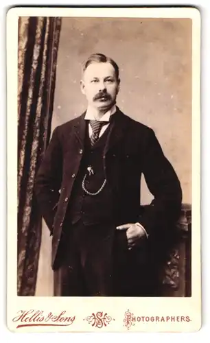 Fotografie Hellis & Sons, London-W, 211 & 213 Regent St., Portrait elegant gekleideter Herr mit Walross-Bart
