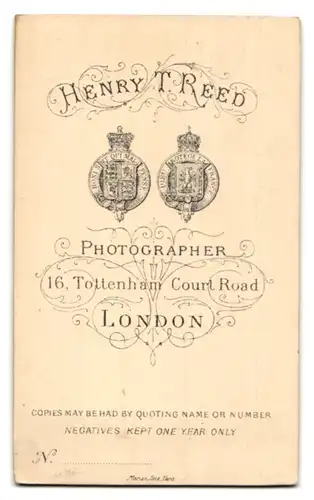 Fotografie H. T. Reed, London, 16, Tottenham Court Road, Brustportrait junger Mann im Anzug mit Fliege