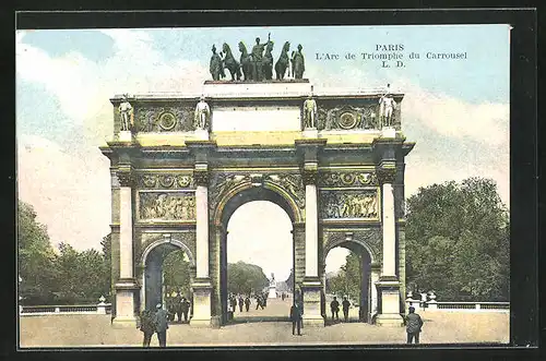 AK Paris, L`Arc de Triomphe, Triumphbogen, Passanten