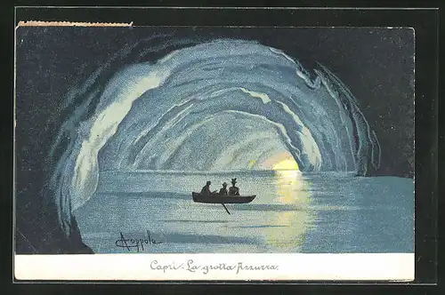 Künstler-AK Capri, Ruderboot in der Grotta Azzurra