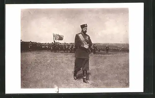 AK Zar Nikolaus II. von Russland in Uniform bei einem Truppenmanöver