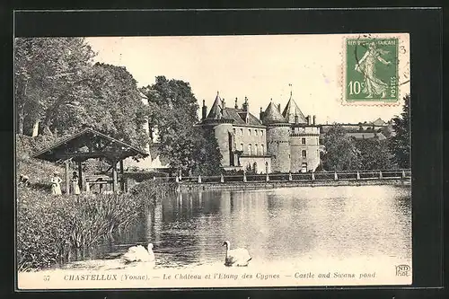 AK Chastellux, Le Château et l`Etang des Cygnes, Castle and Swans pond