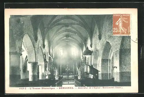 AK Sergines, L`Yonne Historique, Intérieur de l`Église, Monument classé