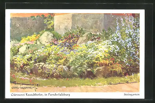 Künstler-AK Franz Jung-Ilsenheim: Salzburg-Parsch, Gärtnerei Rauschhofer, Steingarten