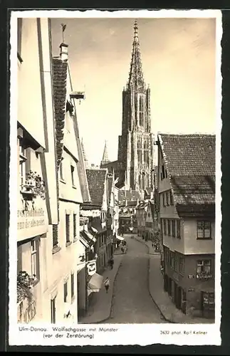 AK Ulm, Walfischgasse mit Münster (vor der Zerstörung)