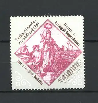 Reklamemarke Berlin, Gewerbe-Ausstellung 1896, Göttin mit Ehrenkranz und Hermes