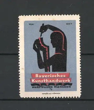 Künstler-Reklamemarke München, Ausstellung Bayerisches Handwerk 1925, Messelogo Handwerker